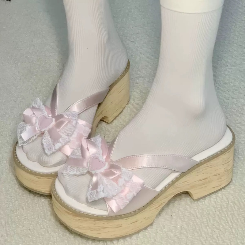 Sweet Bow Wood Grain Thick Bot - Geta Wooden Sandal 评论和价格