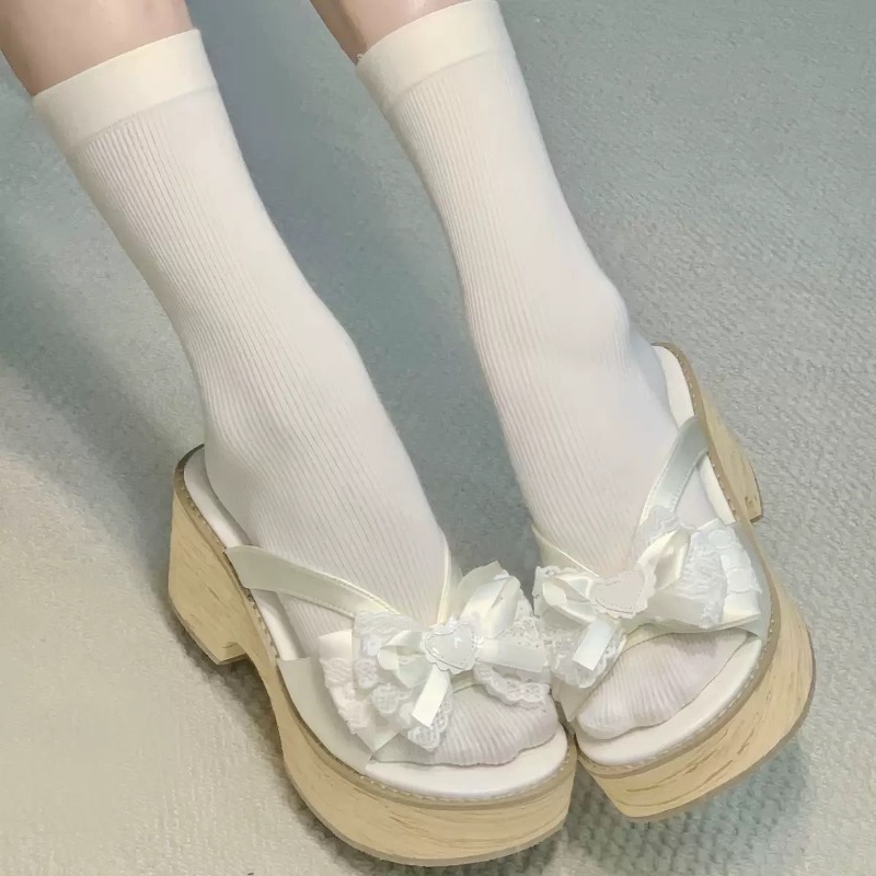 Sweet Bow Wood Grain Thick Bot - Geta Wooden Sandal 评论和价格