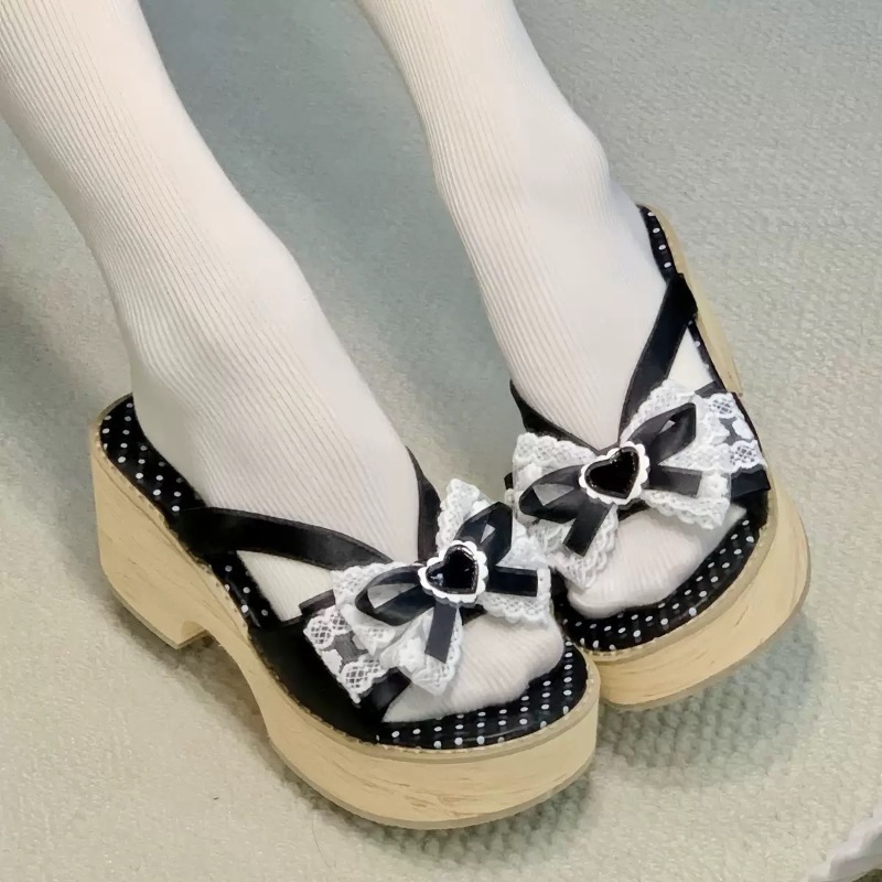 Sweet Bow Wood Grain Thick Bot - Geta Wooden Sandal 评论和价格