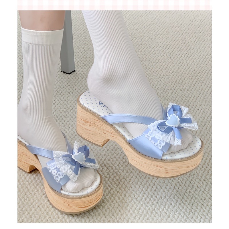 Sweet Bow Wood Grain Thick Bot - Geta Wooden Sandal 评论和价格